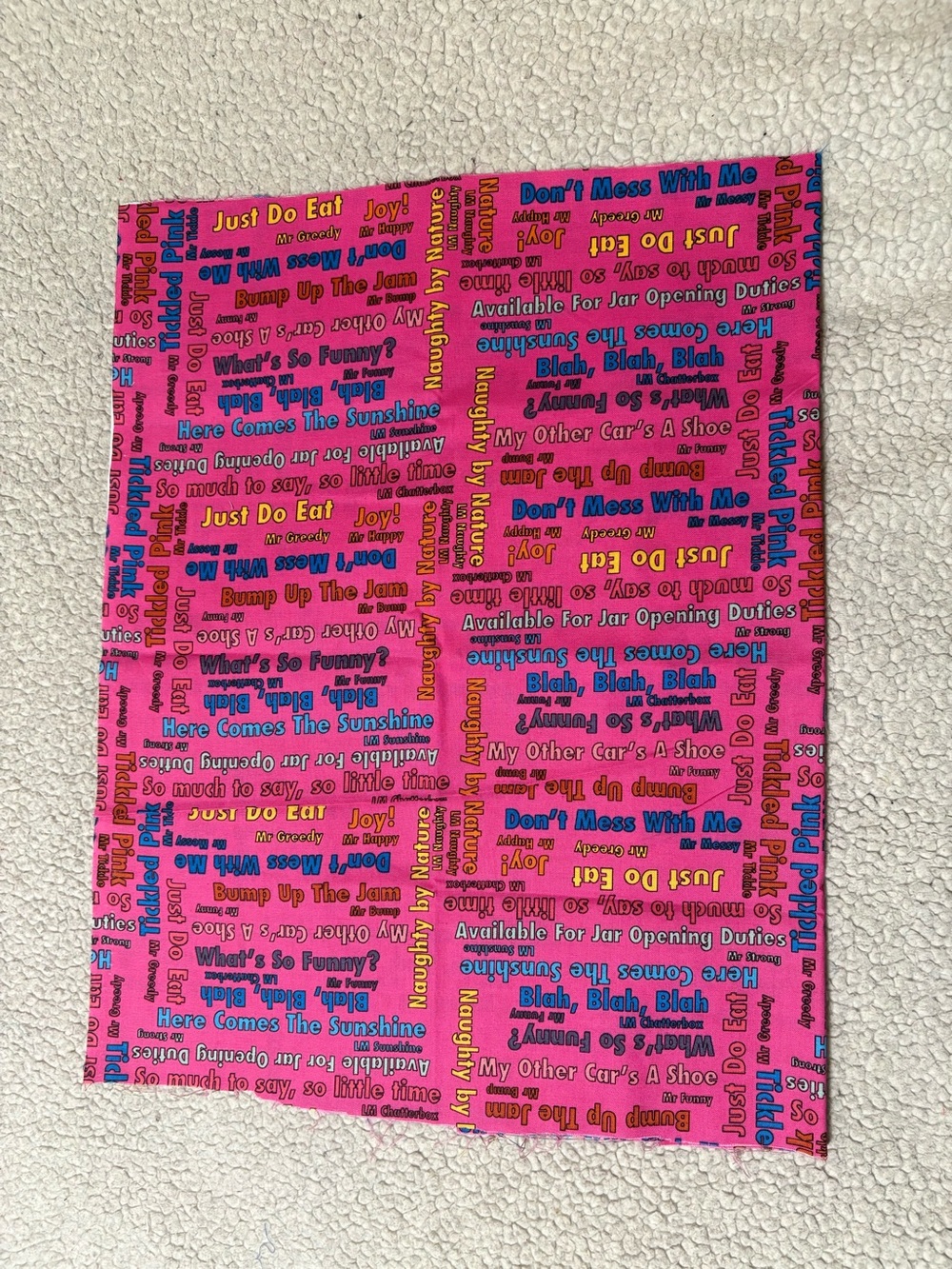 Vintage/Novelty Mr. Men & Little Miss Quote Fabric